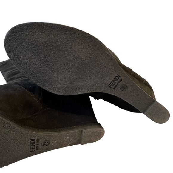 FENDI Black Suede Tall Wedge Cathy Boot, Size 39.5 - Picture 8 of 12
